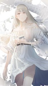 Preview wallpaper girl, dress, ruins, anime, white