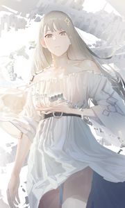 Preview wallpaper girl, dress, ruins, anime, white