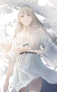 Preview wallpaper girl, dress, ruins, anime, white