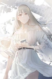 Preview wallpaper girl, dress, ruins, anime, white