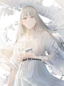 Preview wallpaper girl, dress, ruins, anime, white