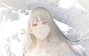 Preview wallpaper girl, dress, ruins, anime, white