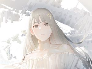 Preview wallpaper girl, dress, ruins, anime, white