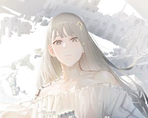 Preview wallpaper girl, dress, ruins, anime, white