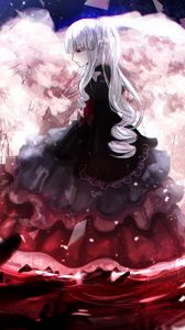 Preview wallpaper girl, dress, sad, anime, art, cartoon