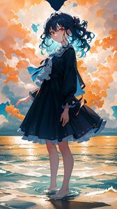 Preview wallpaper girl, dress, sea, clouds, heart, anime