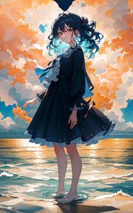 Preview wallpaper girl, dress, sea, clouds, heart, anime