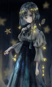 Preview wallpaper girl, dress, stars, garland, watercolor, anime