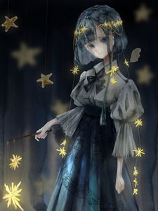 Preview wallpaper girl, dress, stars, garland, watercolor, anime