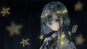 Preview wallpaper girl, dress, stars, garland, watercolor, anime