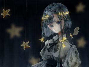 Preview wallpaper girl, dress, stars, garland, watercolor, anime