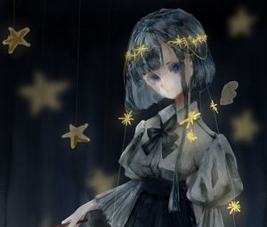 Preview wallpaper girl, dress, stars, garland, watercolor, anime