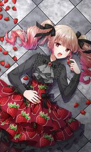 Preview wallpaper girl, dress, strawberry, anime, art