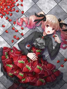 Preview wallpaper girl, dress, strawberry, anime, art