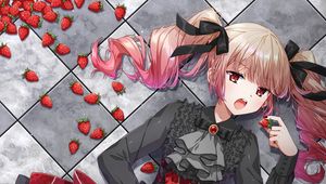 Preview wallpaper girl, dress, strawberry, anime, art