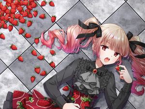 Preview wallpaper girl, dress, strawberry, anime, art