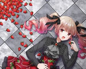 Preview wallpaper girl, dress, strawberry, anime, art