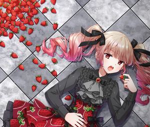 Preview wallpaper girl, dress, strawberry, anime, art