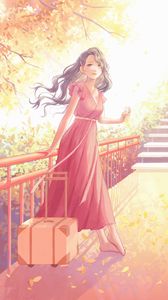 Preview wallpaper girl, dress, suitcase, anime, art