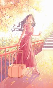 Preview wallpaper girl, dress, suitcase, anime, art
