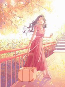 Preview wallpaper girl, dress, suitcase, anime, art