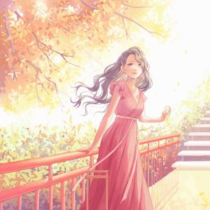 Preview wallpaper girl, dress, suitcase, anime, art