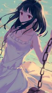 Preview wallpaper girl, dress, swing, anime, art