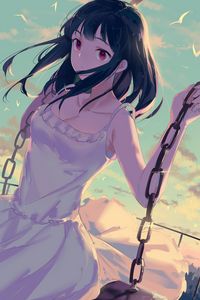 Preview wallpaper girl, dress, swing, anime, art