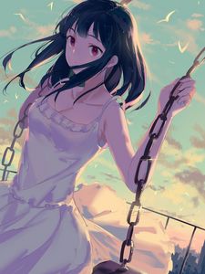 Preview wallpaper girl, dress, swing, anime, art