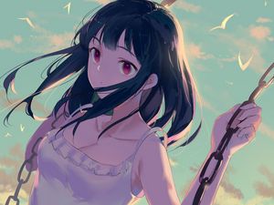 Preview wallpaper girl, dress, swing, anime, art