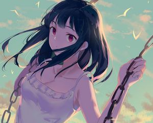 Preview wallpaper girl, dress, swing, anime, art