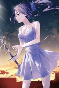 Preview wallpaper girl, dress, sword, anime, art, cartoon