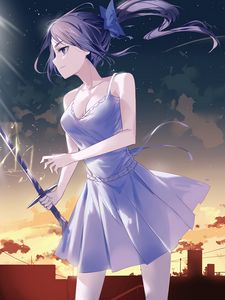 Preview wallpaper girl, dress, sword, anime, art, cartoon