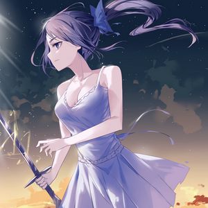 Preview wallpaper girl, dress, sword, anime, art, cartoon