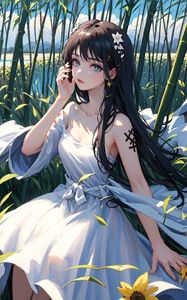 Preview wallpaper girl, dress, tattoo, flowers, anime