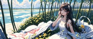 Preview wallpaper girl, dress, tattoo, flowers, anime