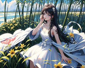 Preview wallpaper girl, dress, tattoo, flowers, anime