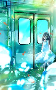 Preview wallpaper girl, dress, train, fishes, anime