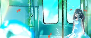 Preview wallpaper girl, dress, train, fishes, anime