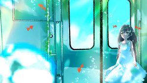 Preview wallpaper girl, dress, train, fishes, anime