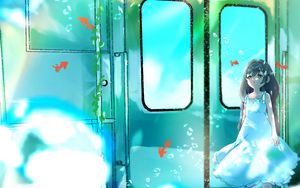 Preview wallpaper girl, dress, train, fishes, anime