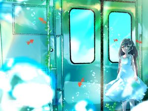 Preview wallpaper girl, dress, train, fishes, anime