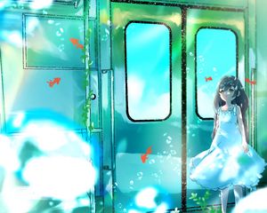 Preview wallpaper girl, dress, train, fishes, anime