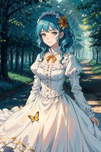 Preview wallpaper girl, dress, trees, forest, path, art, anime