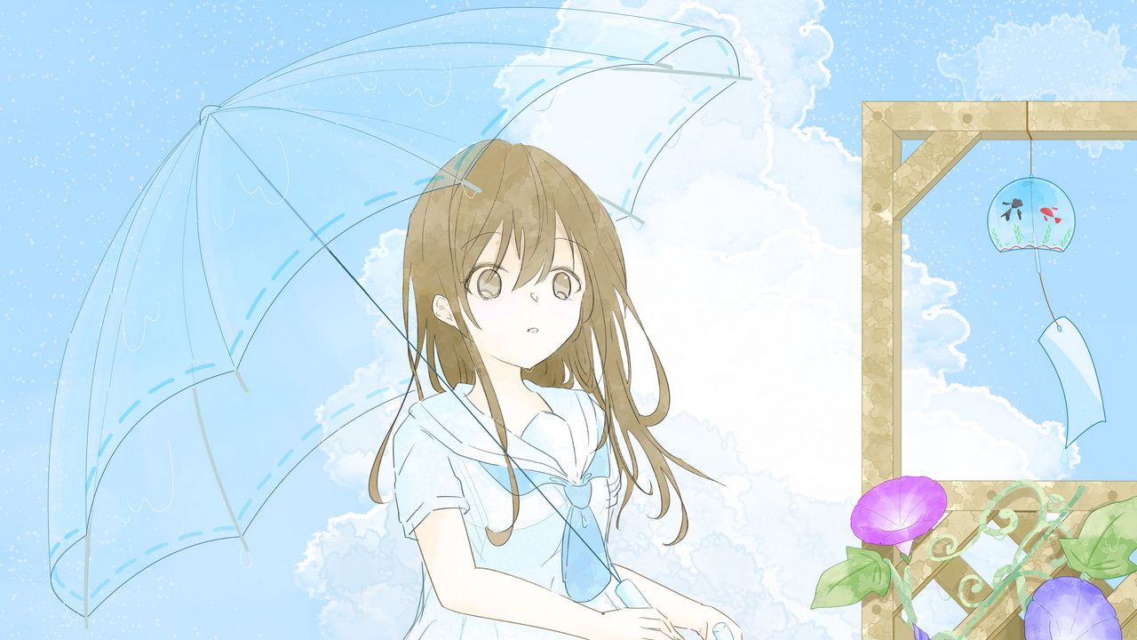 Wallpaper girl, dress, umbrella, glance, anime