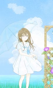 Preview wallpaper girl, dress, umbrella, glance, anime