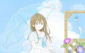 Preview wallpaper girl, dress, umbrella, glance, anime