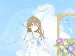 Preview wallpaper girl, dress, umbrella, glance, anime