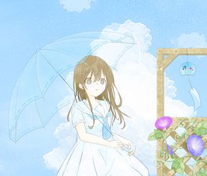 Preview wallpaper girl, dress, umbrella, glance, anime