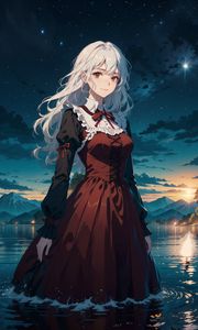 Preview wallpaper girl, dress, water, lake, night, anime